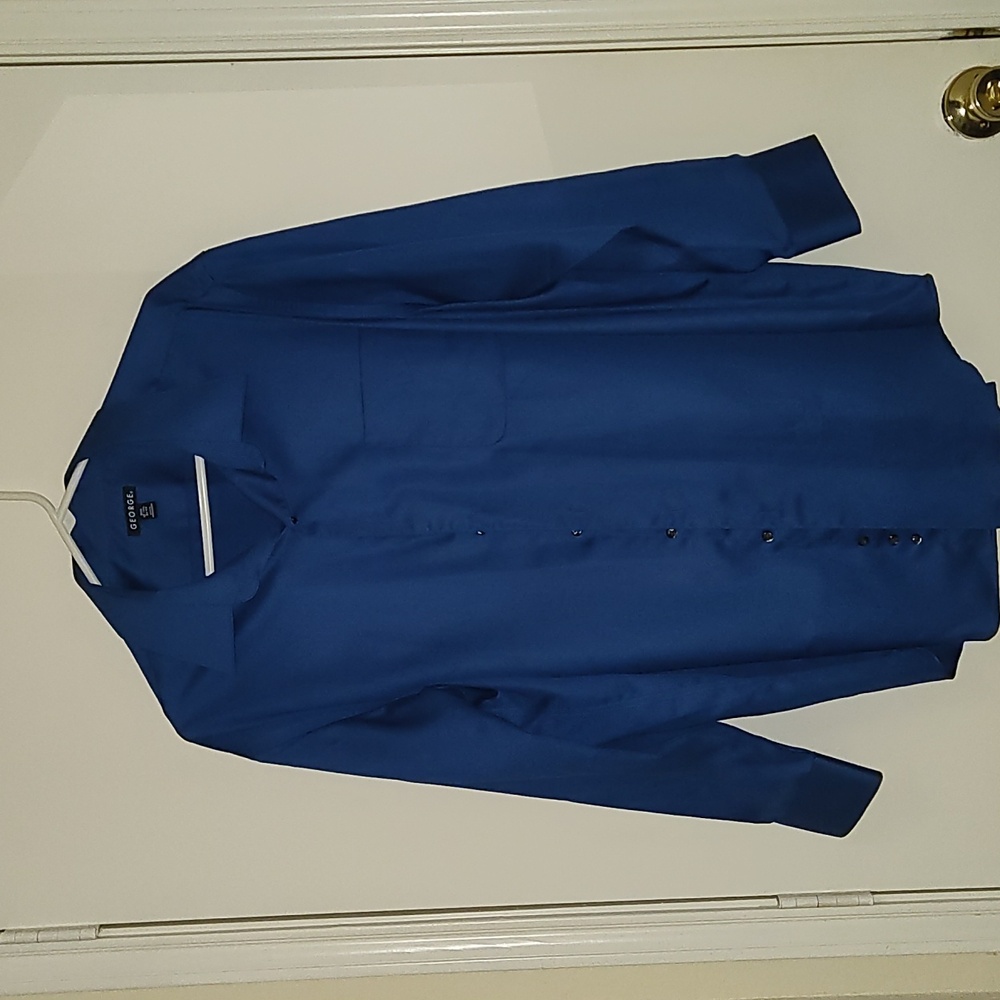 Mens George Blue Silky/Satin like Shirt - Picture 1 of 5